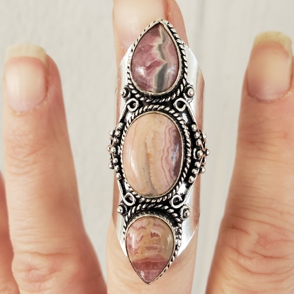 New Rhodochrosite 925 Silver Statement Ring. - Picture 5 of 16